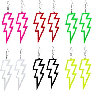 6 Pairs 80s Acrylic Exaggerated Lightning Earrings Punk Retro Geometric Delicate Statement Earrings for Women