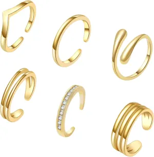 6PCS Toe Rings for Women 18K Gold Silver Toe Ring Set Adjustable Non Tarnish Band Simple Beach Foot Jewelry for Summer