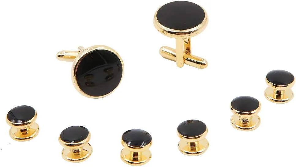8 Pieces Men Round Cufflinks and Button Studs Set,Cuff Links for Formal Business Wedding Tuxedo Shirt Accessories