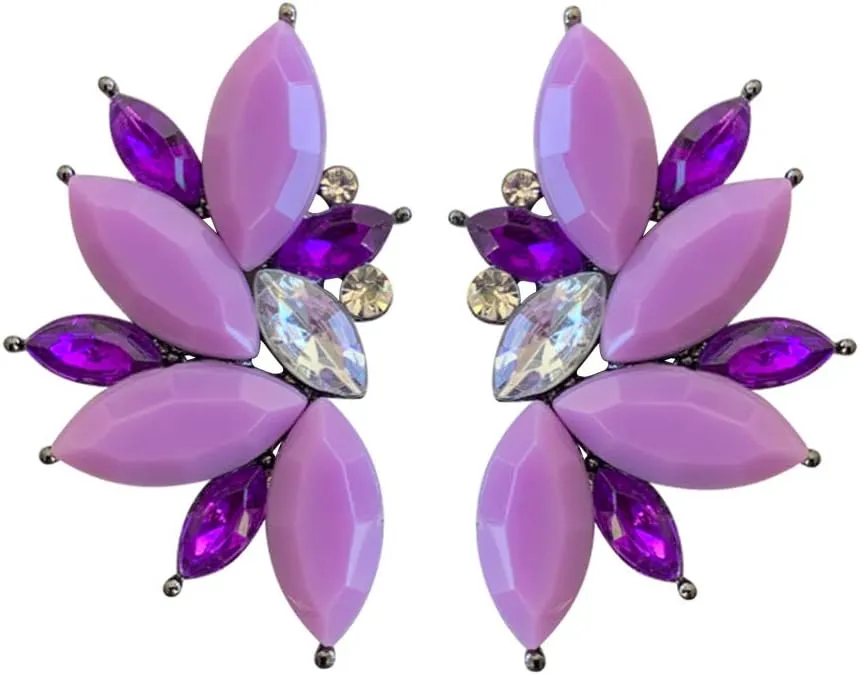 80s Funky Punk Rock Spiky Starburst Angel Wings Oversized Colorful Stones Studded Candy Cluster Women Statement Stud Earrings