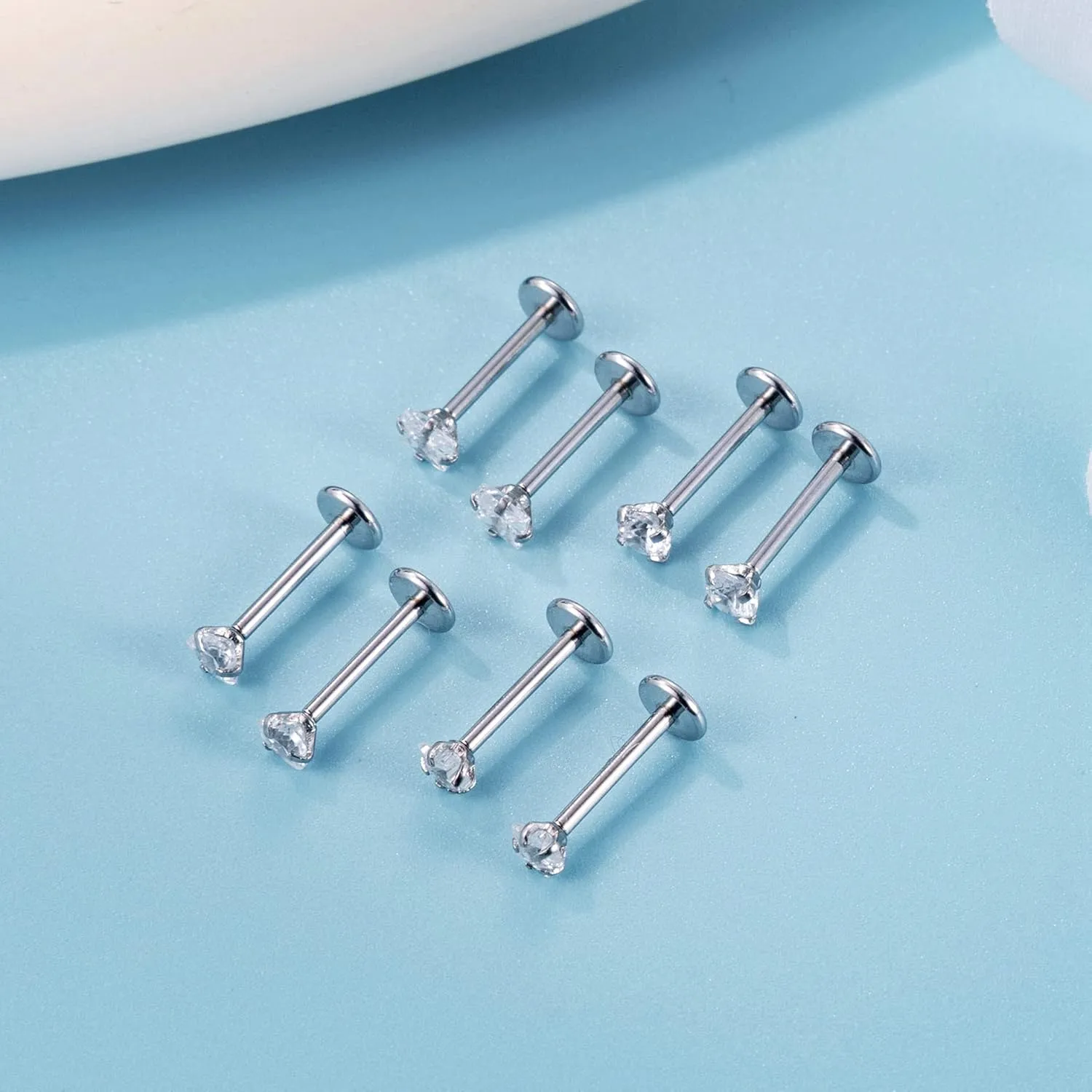 8Pcs 16-20G Stainless Steel Threadless Push in Nose Rings Studs for Women CZ Tragus Earring Set Labret Monroe Medusa Piercing Lip Ring Cartilage Tragus Helix Studs