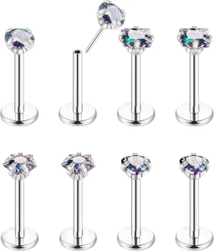 8Pcs 16-20G Stainless Steel Threadless Push in Nose Rings Studs for Women CZ Tragus Earring Set Labret Monroe Medusa Piercing Lip Ring Cartilage Tragus Helix Studs