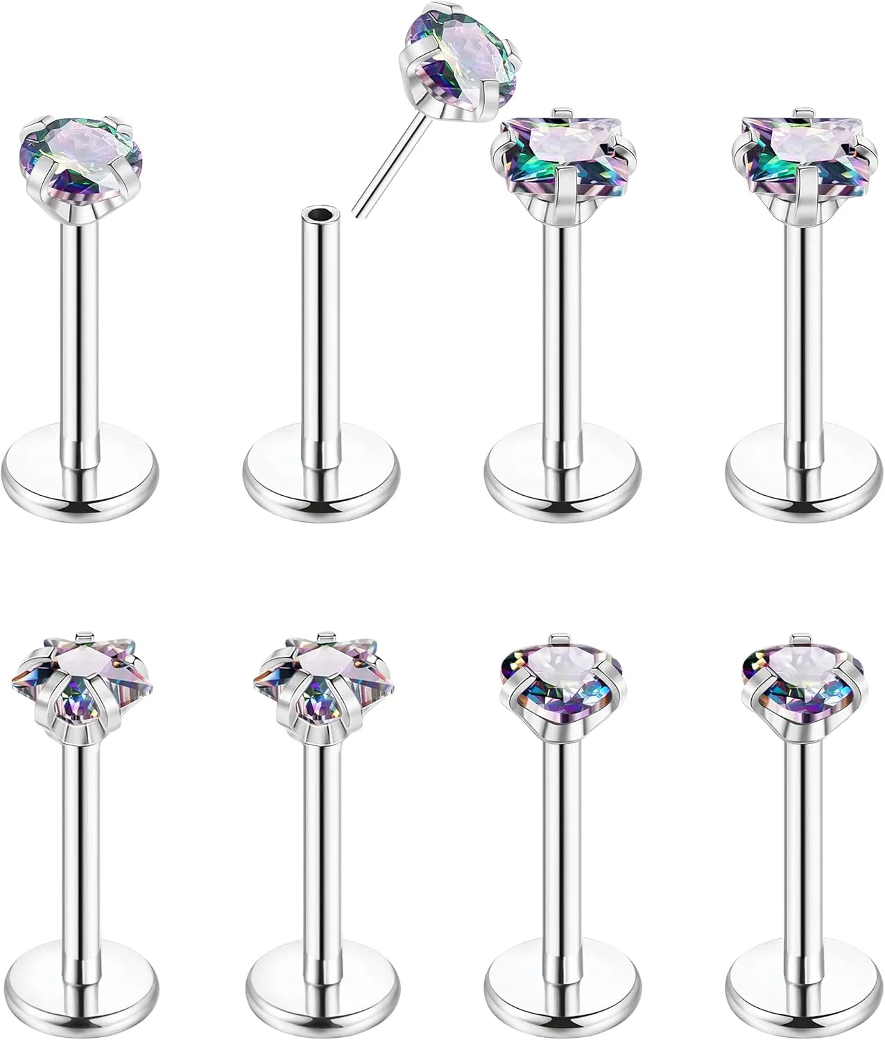 8Pcs 16-20G Stainless Steel Threadless Push in Nose Rings Studs for Women CZ Tragus Earring Set Labret Monroe Medusa Piercing Lip Ring Cartilage Tragus Helix Studs