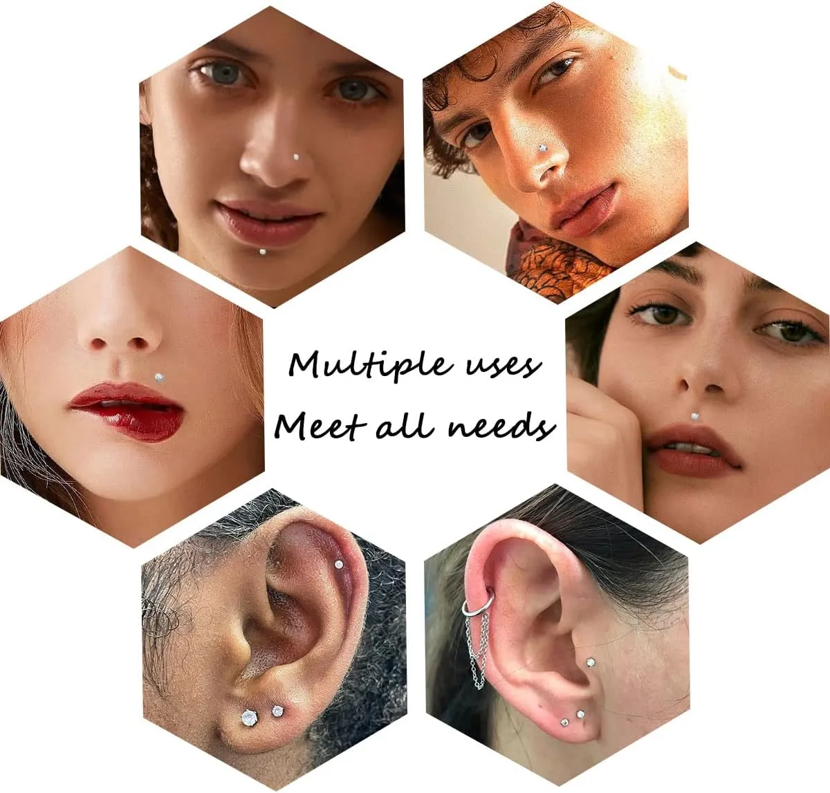8Pcs 16-20G Stainless Steel Threadless Push in Nose Rings Studs for Women CZ Tragus Earring Set Labret Monroe Medusa Piercing Lip Ring Cartilage Tragus Helix Studs