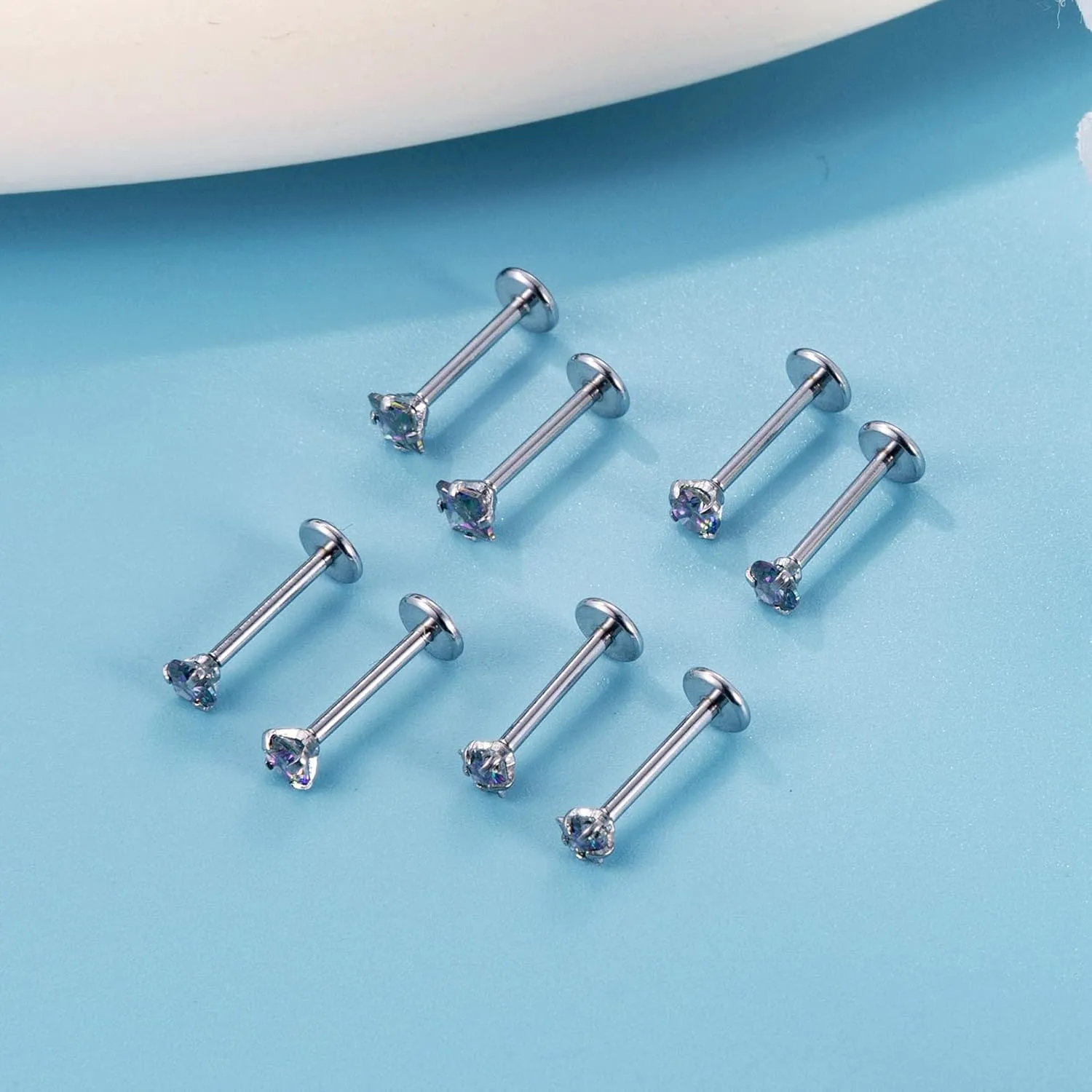 8Pcs 16-20G Stainless Steel Threadless Push in Nose Rings Studs for Women CZ Tragus Earring Set Labret Monroe Medusa Piercing Lip Ring Cartilage Tragus Helix Studs