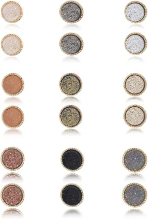 9/18Pairs 20G Round Stud Earrings Stainless Steel Cute Druzy Crystal Studs Earrings Pierced for Women Men 10mm/12mm