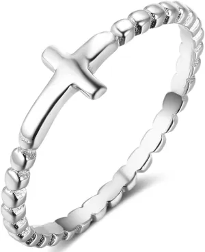 925 Sterling Silver Christian Religious Cross Classical Simple Plain Ring