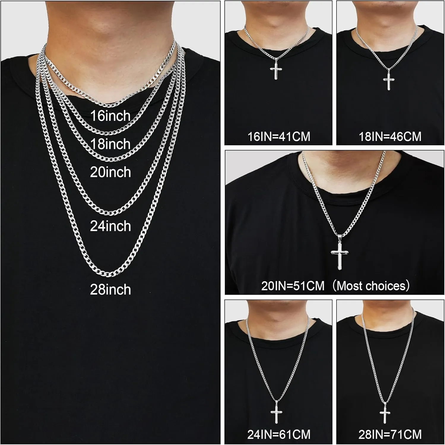 925 Sterling Silver Cross Necklace for Men, 18k Gold Over Real Silver Cross Pendant Necklace with 4.5MM Durable Stainless Steel Cuban Link Curb Chain Shiny Cross Necklaces 16-28 Inches