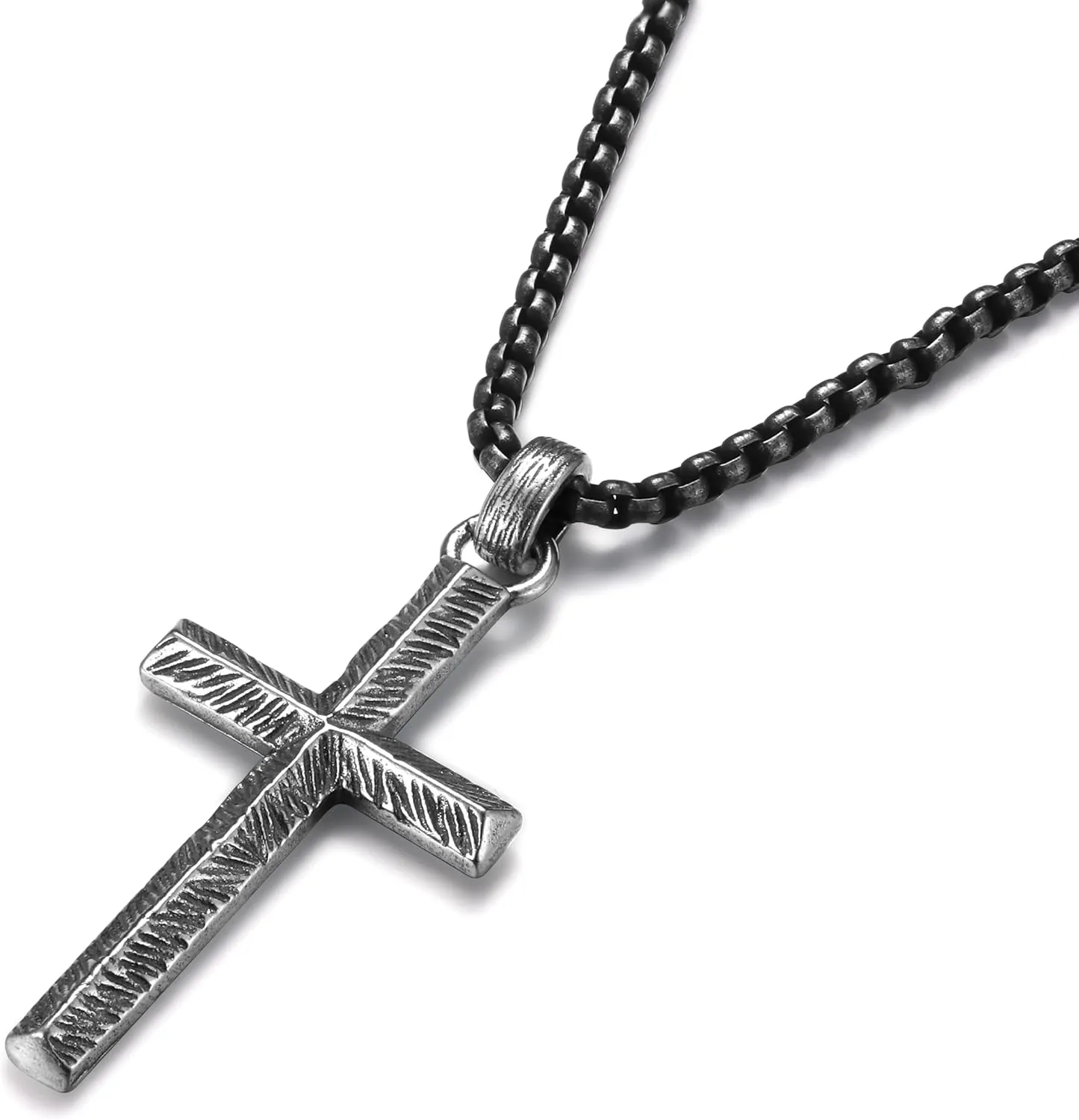925 Sterling Silver Cross Necklace Men - Oxidized Sterling Silver Cross Pendant with Stainless Steel Box Chain Vintage Unique Crucifix Necklaces Silver Jewelry for Mens Women 18-24 Inches