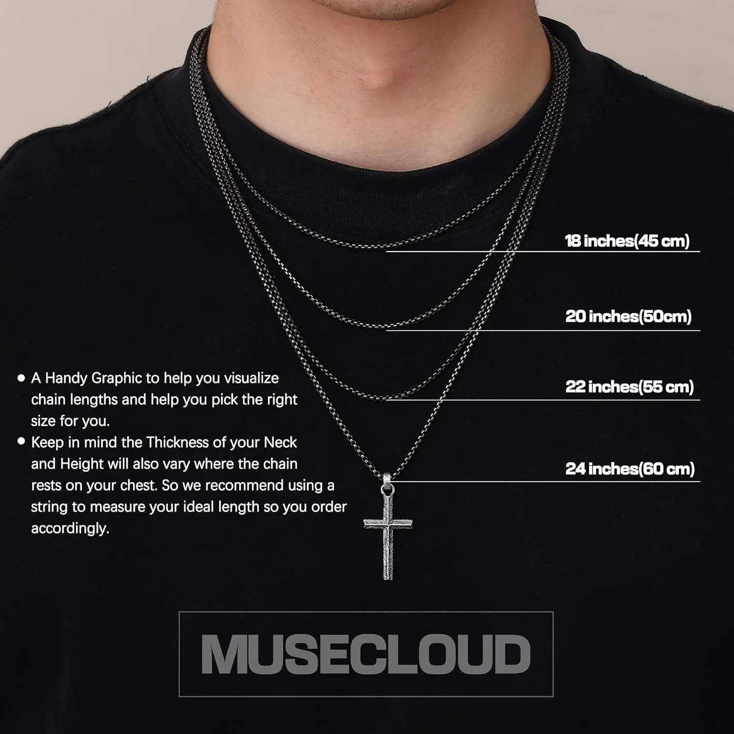 925 Sterling Silver Cross Necklace Men - Oxidized Sterling Silver Cross Pendant with Stainless Steel Box Chain Vintage Unique Crucifix Necklaces Silver Jewelry for Mens Women 18-24 Inches