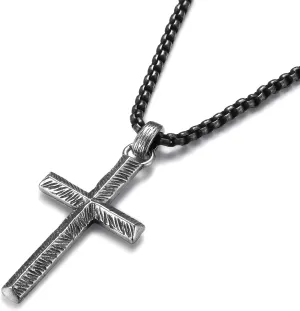 925 Sterling Silver Cross Necklace Men - Oxidized Sterling Silver Cross Pendant with Stainless Steel Box Chain Vintage Unique Crucifix Necklaces Silver Jewelry for Mens Women 18-24 Inches