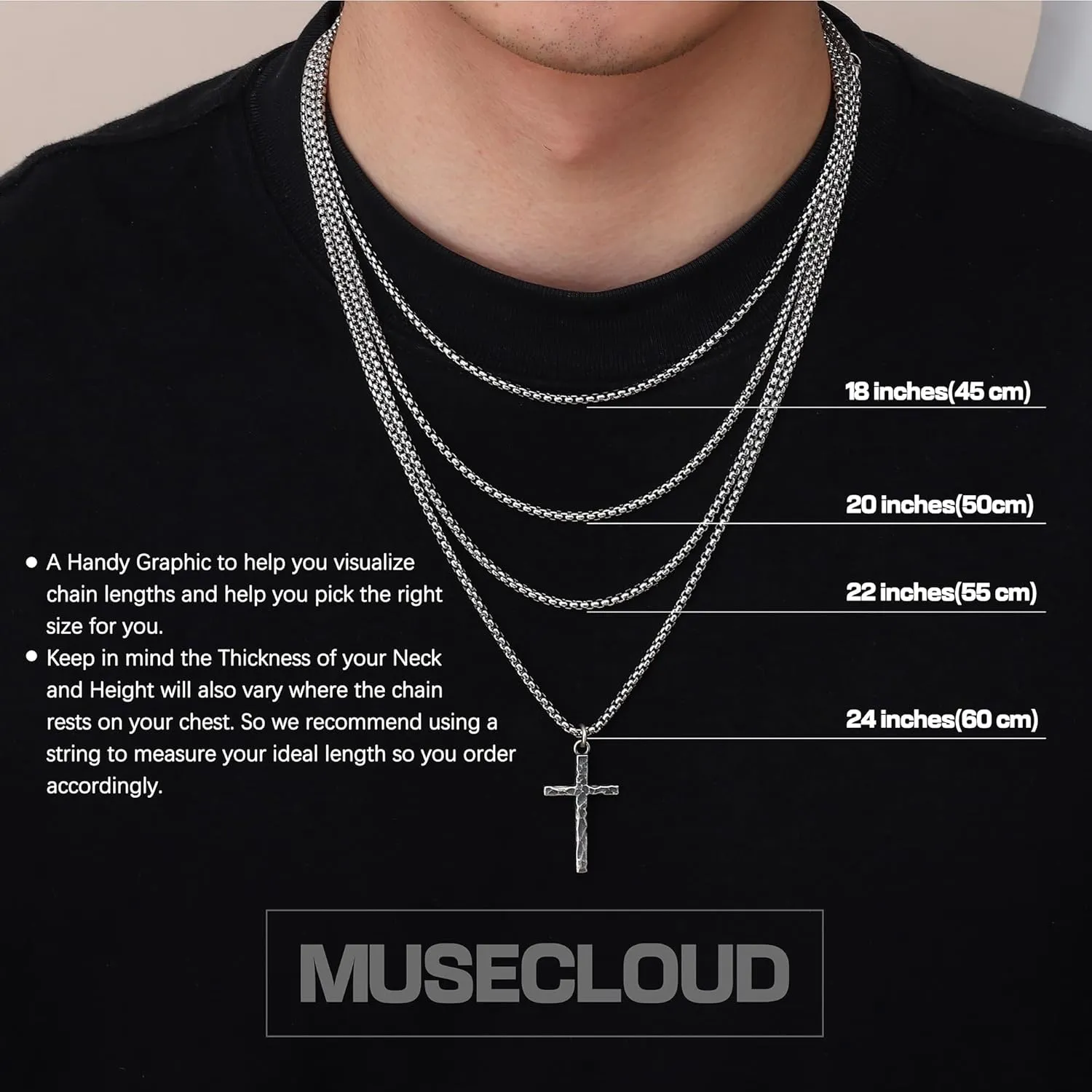 925 Sterling Silver Cross Necklace Men - Oxidized Sterling Silver Cross Pendant with Stainless Steel Box Chain Vintage Unique Crucifix Necklaces Silver Jewelry for Mens Women 18-24 Inches