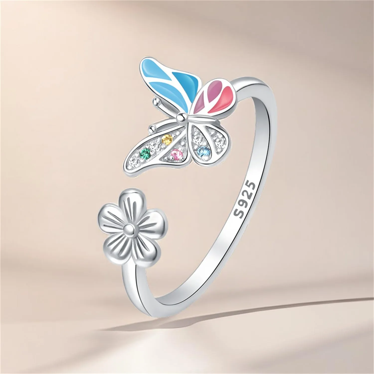 925 Sterling Silver Ring for Women Open Adjustable Ring Personality Stacking Ring Gift Simple Faith Ring Sterling Silver Heart Rings Express Love Holiday Birthday Jewelry Gift