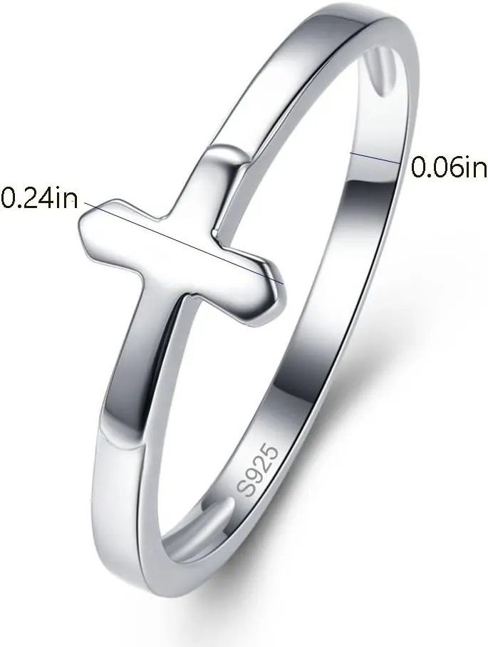 925 Sterling Silver Rings Simple Cross Rings Design High Polish Eternity Wedding Band Size 6-9