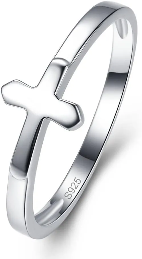 925 Sterling Silver Rings Simple Cross Rings Design High Polish Eternity Wedding Band Size 6-9