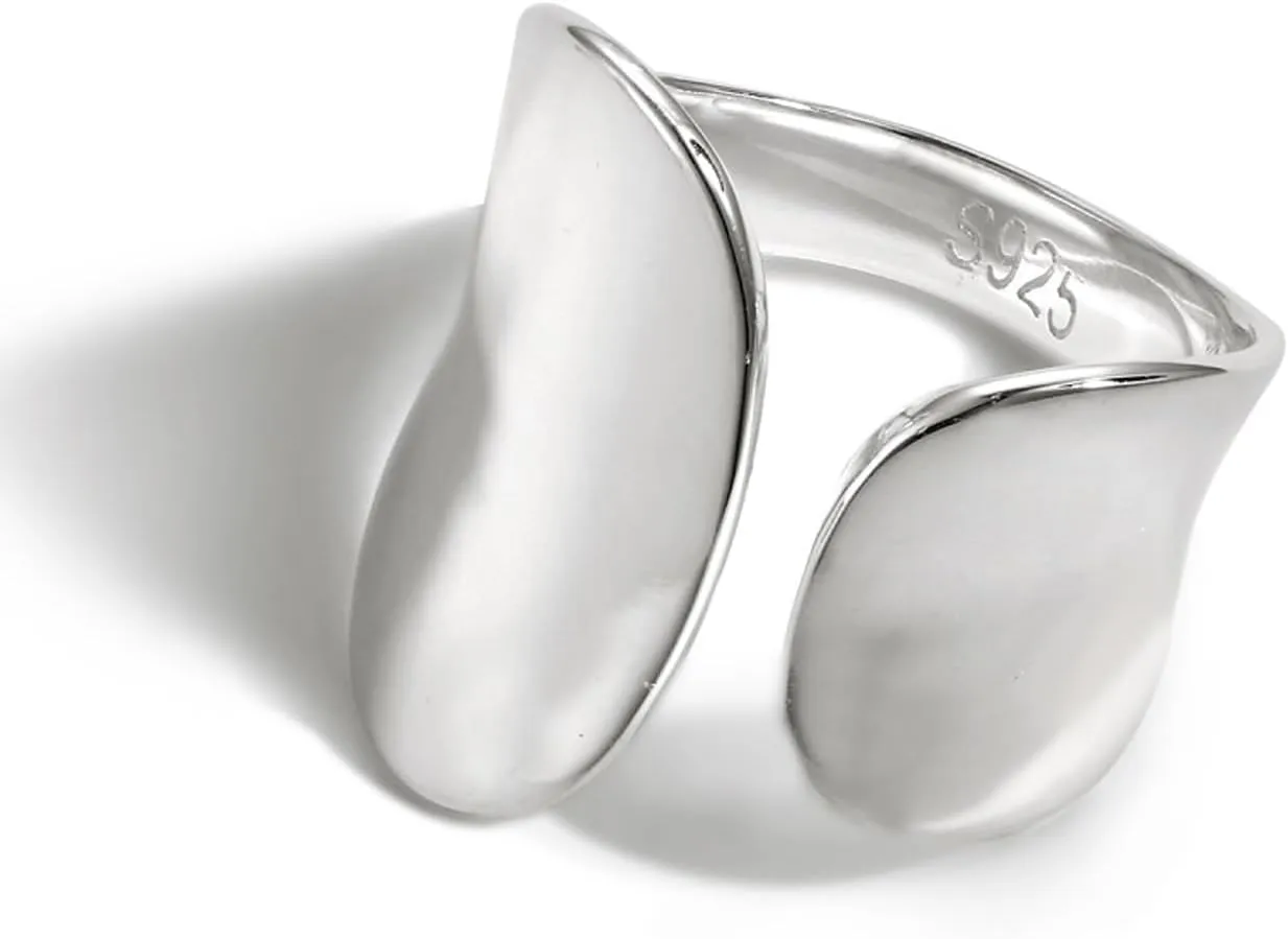 925 Sterling Silver Wide Band Ring Simple Handmade Hammered Chunky Statement Rings Adjustable Boho Thumb Ring for Women Men