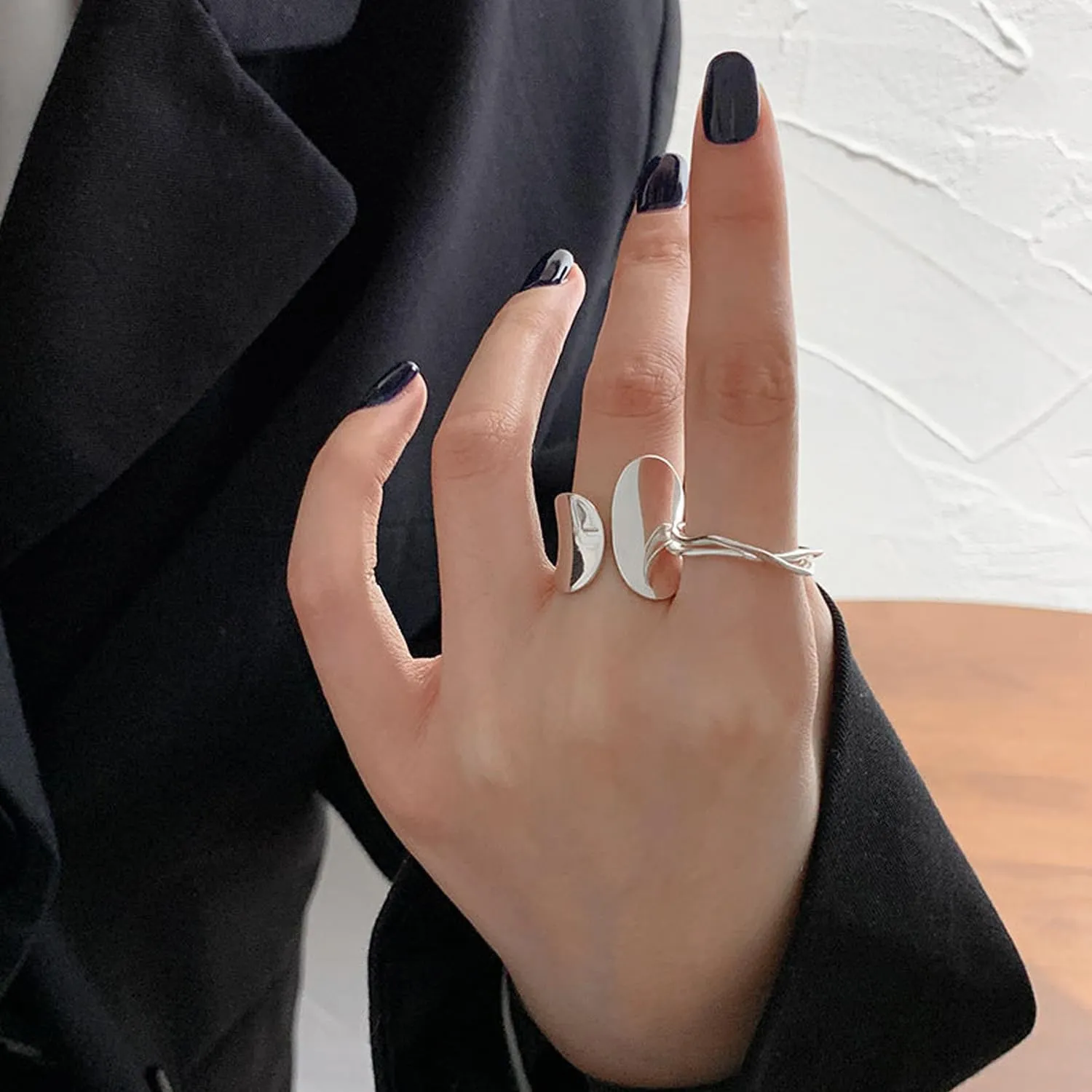 925 Sterling Silver Wide Band Ring Simple Handmade Hammered Chunky Statement Rings Adjustable Boho Thumb Ring for Women Men