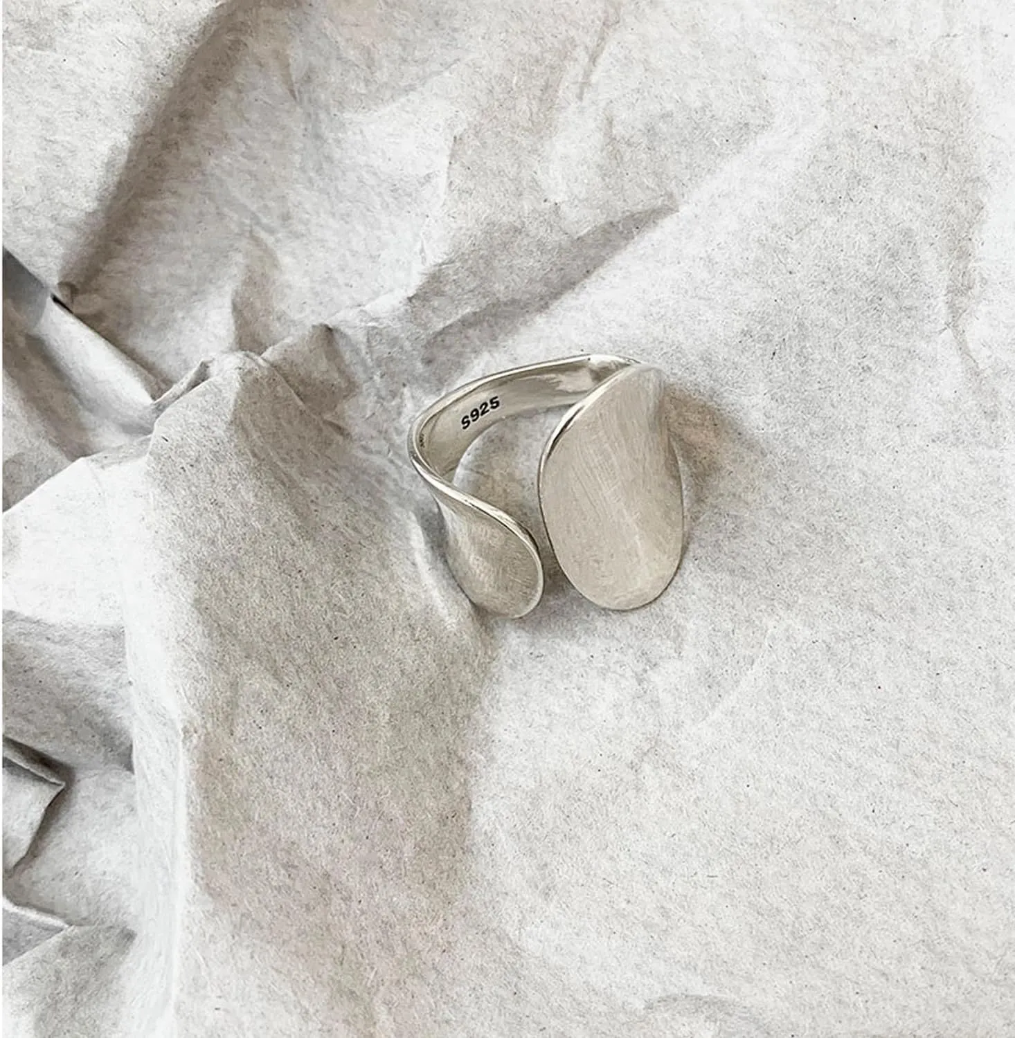925 Sterling Silver Wide Band Ring Simple Handmade Hammered Chunky Statement Rings Adjustable Boho Thumb Ring for Women Men