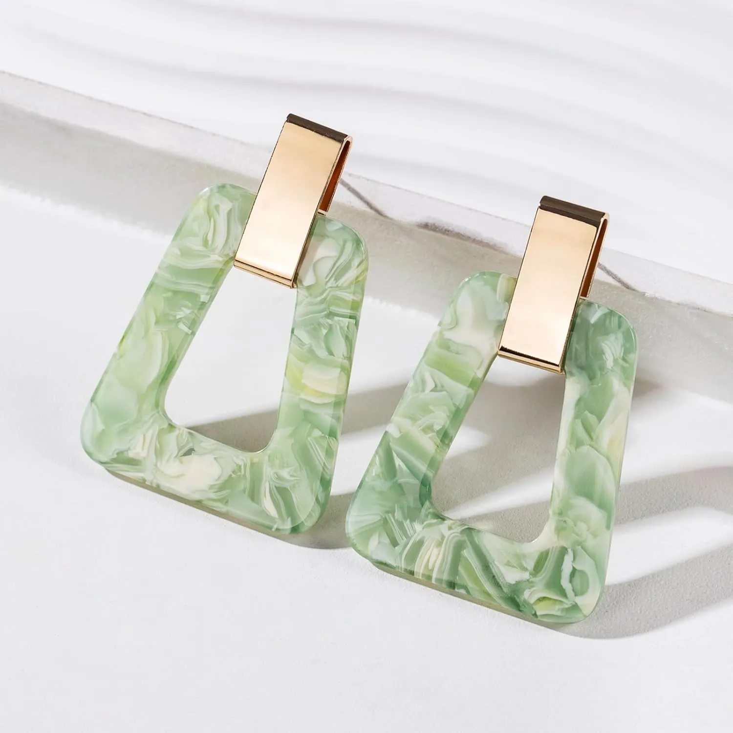Acrylic Geometric Statement Earrings - Mottled Resin Lightweight Dangle Earrings for Party or Vacation