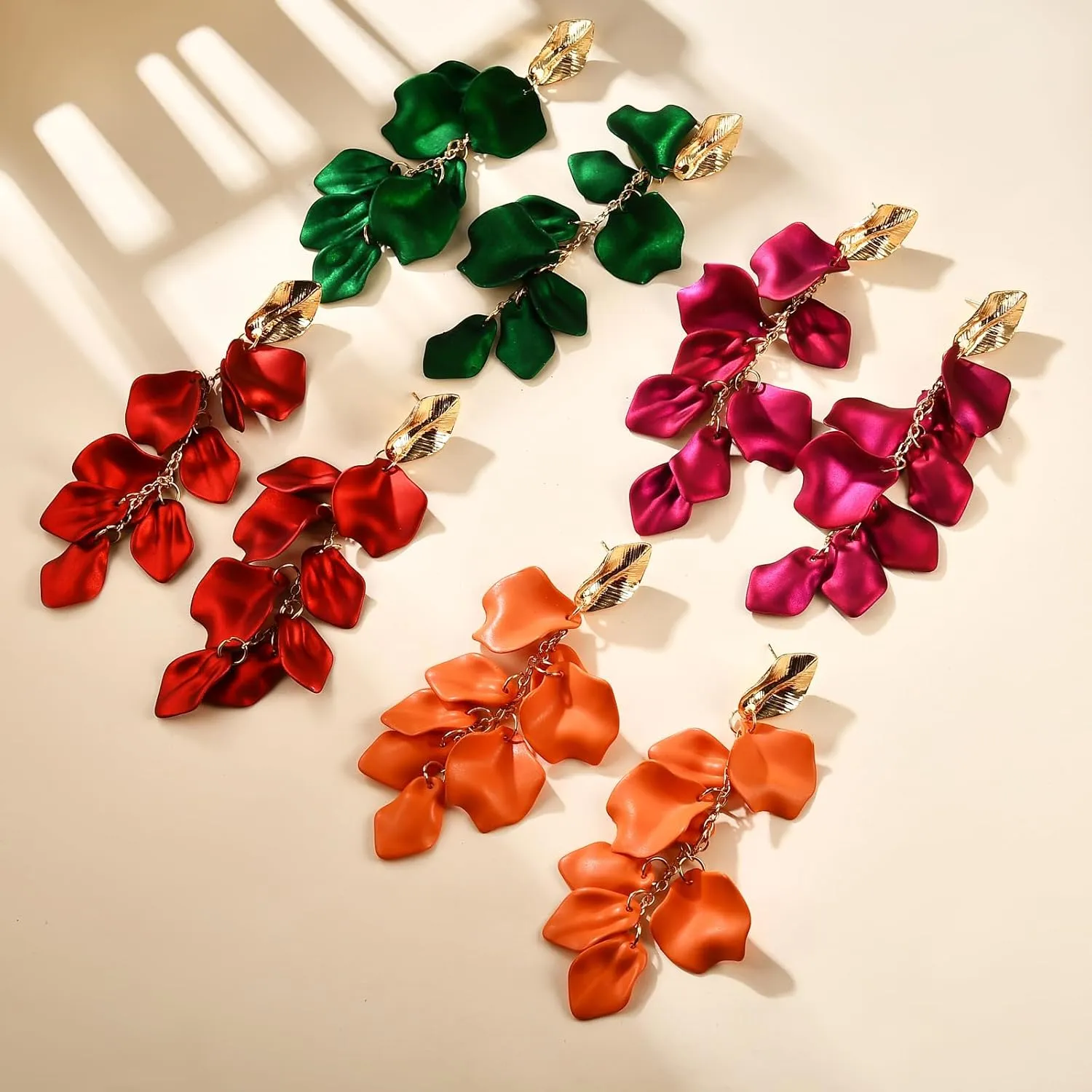 Acrylic Rose Petal Tassel Pendant Earrings Bohemian Long Flower Statement Bold Colorful Earrings for Women's Gifts