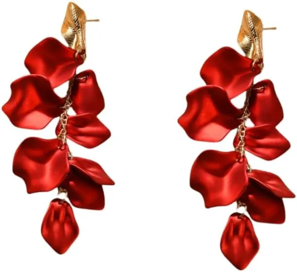 Acrylic Rose Petal Tassel Pendant Earrings Bohemian Long Flower Statement Bold Colorful Earrings for Women's Gifts