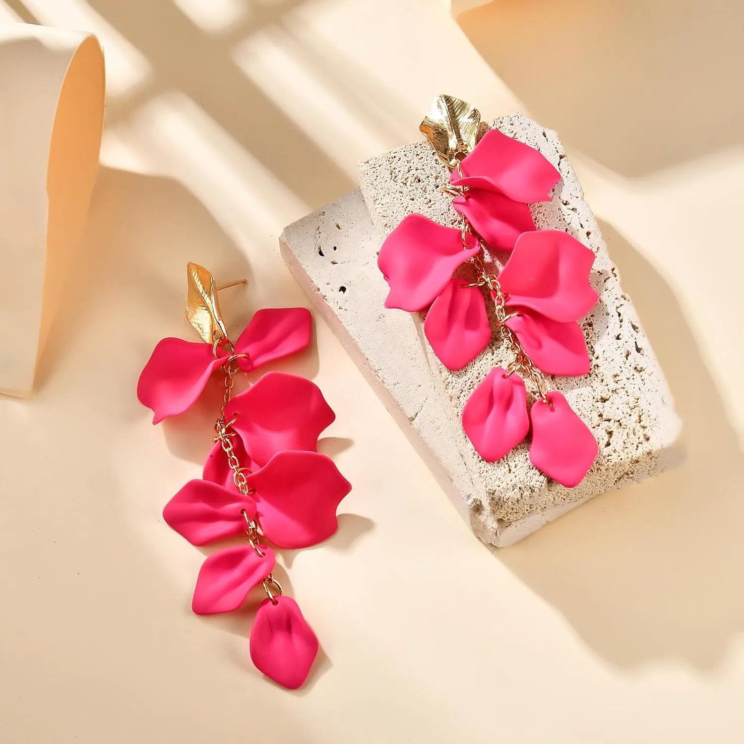 Acrylic Rose Petal Tassel Pendant Earrings Bohemian Long Flower Statement Bold Colorful Earrings for Women's Gifts