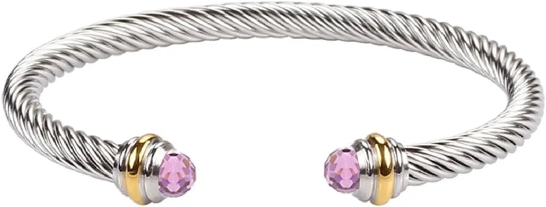 Adjustable Twist Stainless Steel Cable Wire Light Purple Charm Bracelets Friendship Open Bangle Wrist Cuff for Women Men