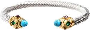 Adjustable Twist Stainless Steel Cable Wire Turquoise Colorful Rhinestone Charm Bracelets Friendship Open Bangle Wrist Cuff for Women Men