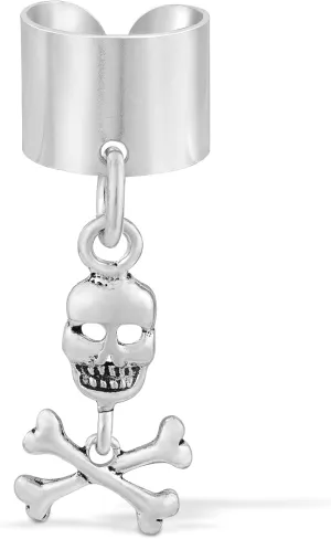 AeraVida Gothic Skull Crossbones Ear Cuff .925 Sterling Silver Cartilage Non-Piercing Earrings | Edgy Silver Jewelry