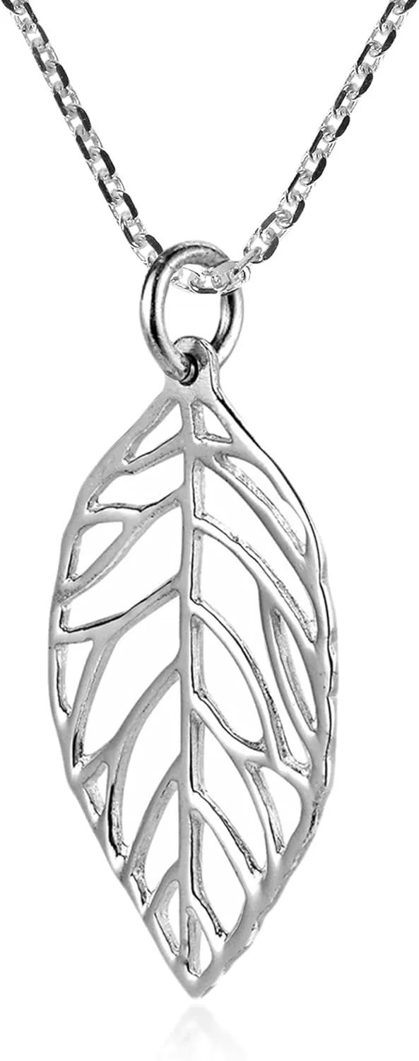 AeraVida Simple Leaf Statement Cut-out Boho .925 Sterling Silver Necklace | Silver Sterling Necklace for Women | Leaf Statement Necklace | Boho Necklaces for Women