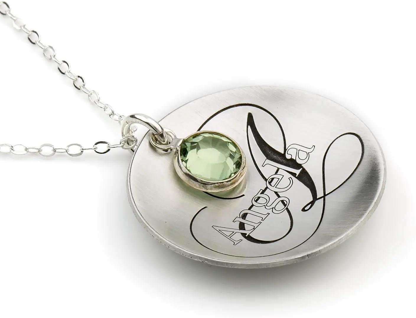 AJ's Collection Domed Name Like No Other Personalized with Birthstone Necklace. Sterling Silver Pendant Showcases a Name and Monogramm Initial. Includes choice of 925 Chain. Unique Gifts for Her