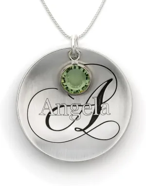 AJ's Collection Domed Name Like No Other Personalized with Birthstone Necklace. Sterling Silver Pendant Showcases a Name and Monogramm Initial. Includes choice of 925 Chain. Unique Gifts for Her