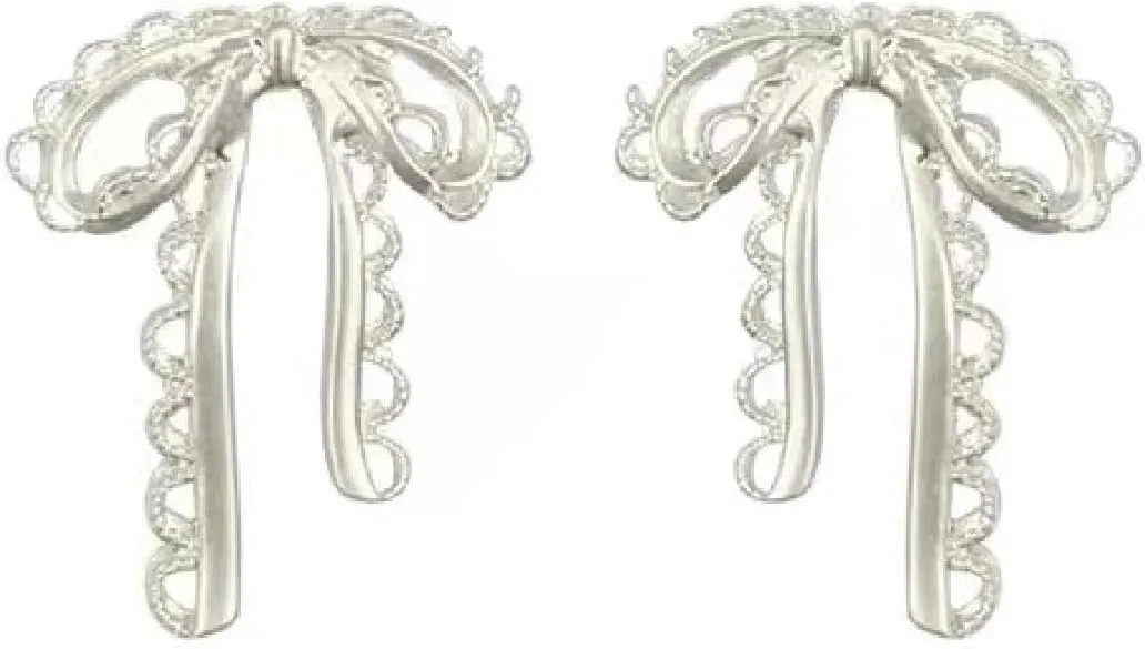 Alloy ribbon bow lace stud earrings delicate tassel earrings for women Faux pearl ballet style ear bone clips without piercings