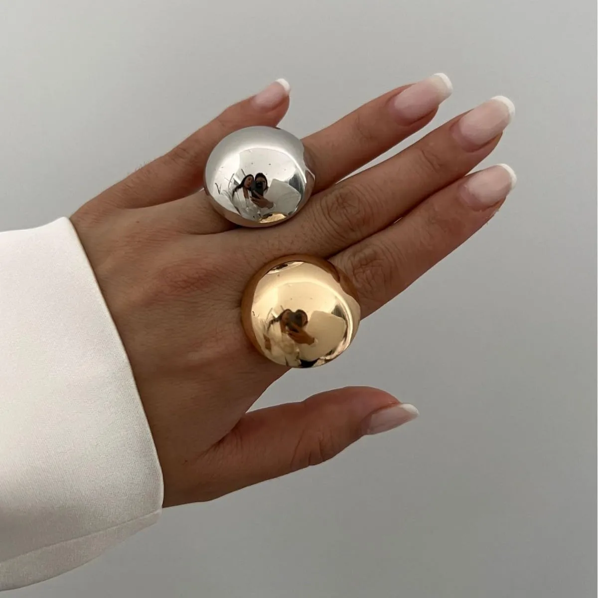 Angyape Chunky Gold Statement Rings Non Tarnish,Thick Dome Rings for Women Adjustable Silver Bubble Ring Vintage Chunky Ring Tarnish Free Trendy Jewelry Gifts