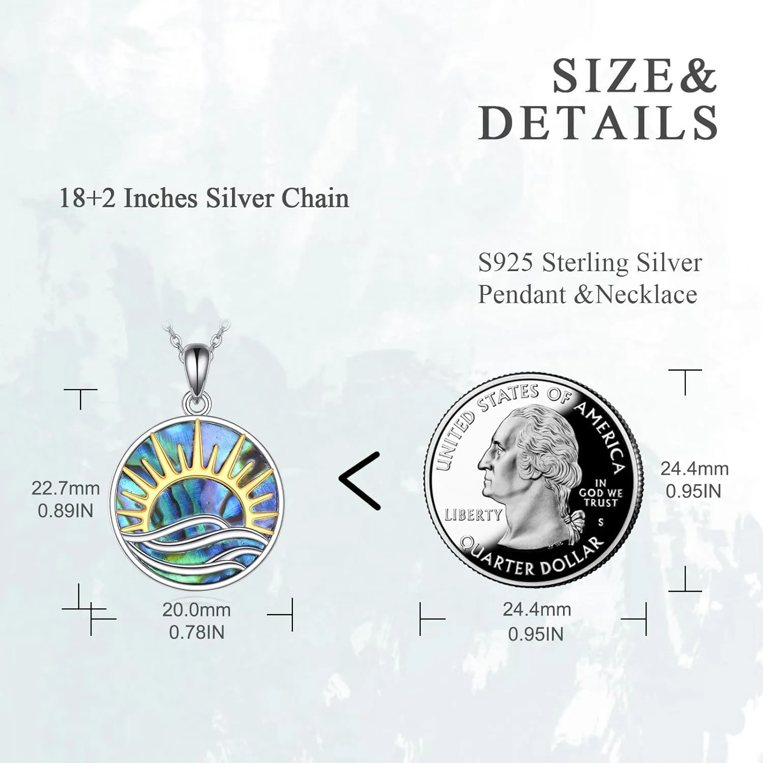 AOBOCO Abalone Necklace 925 Sterling Silver Satanic Sulfur Cross Viking Rune Sun Wave Pendant Ocean Jewelry Gift for Women Friends