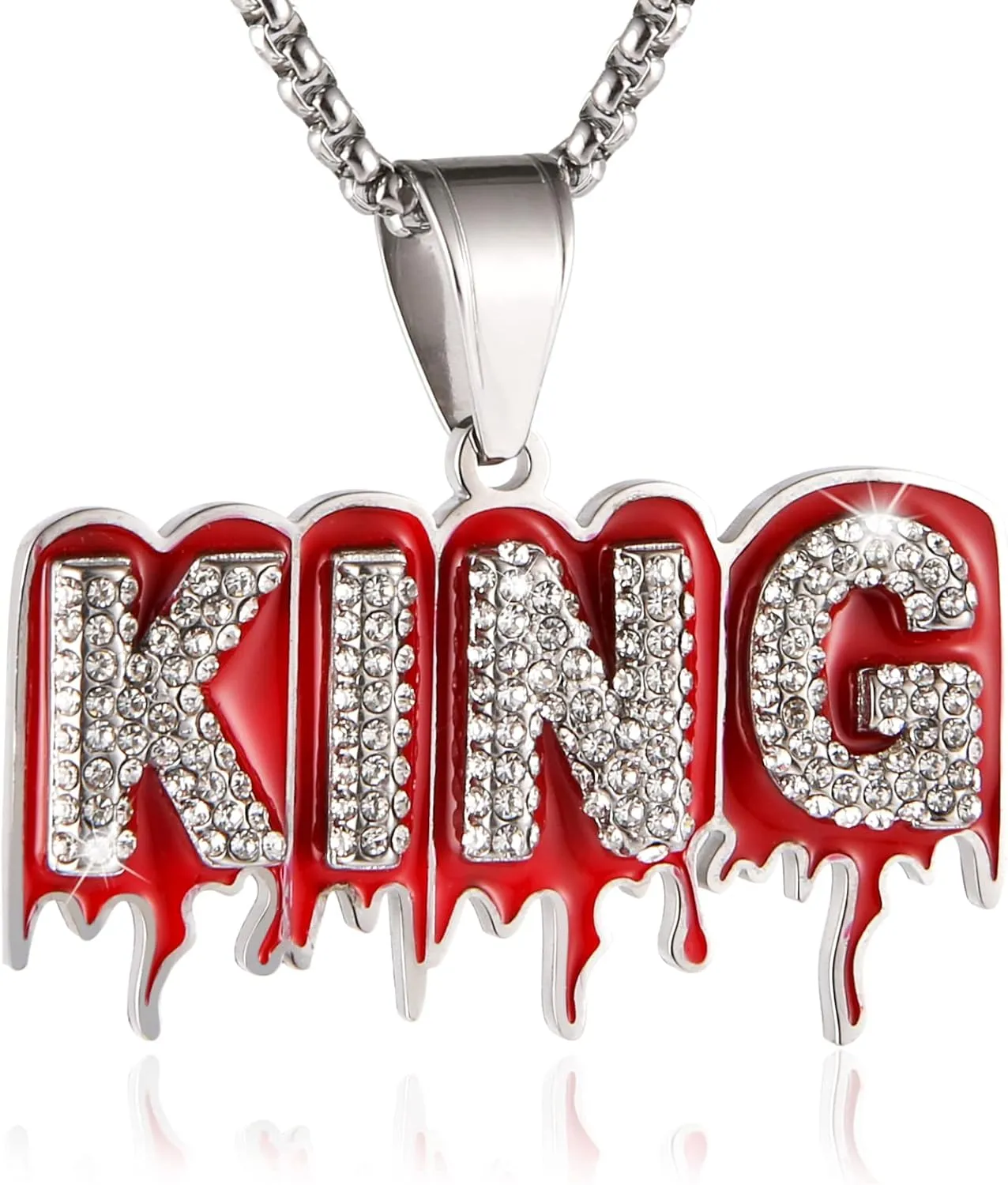 AsAlways Hip Hop King CZ Pendant Fashion Rapper Jewelry Rock Iced Out Shiny Stainless Steel Necklace for Men and Women