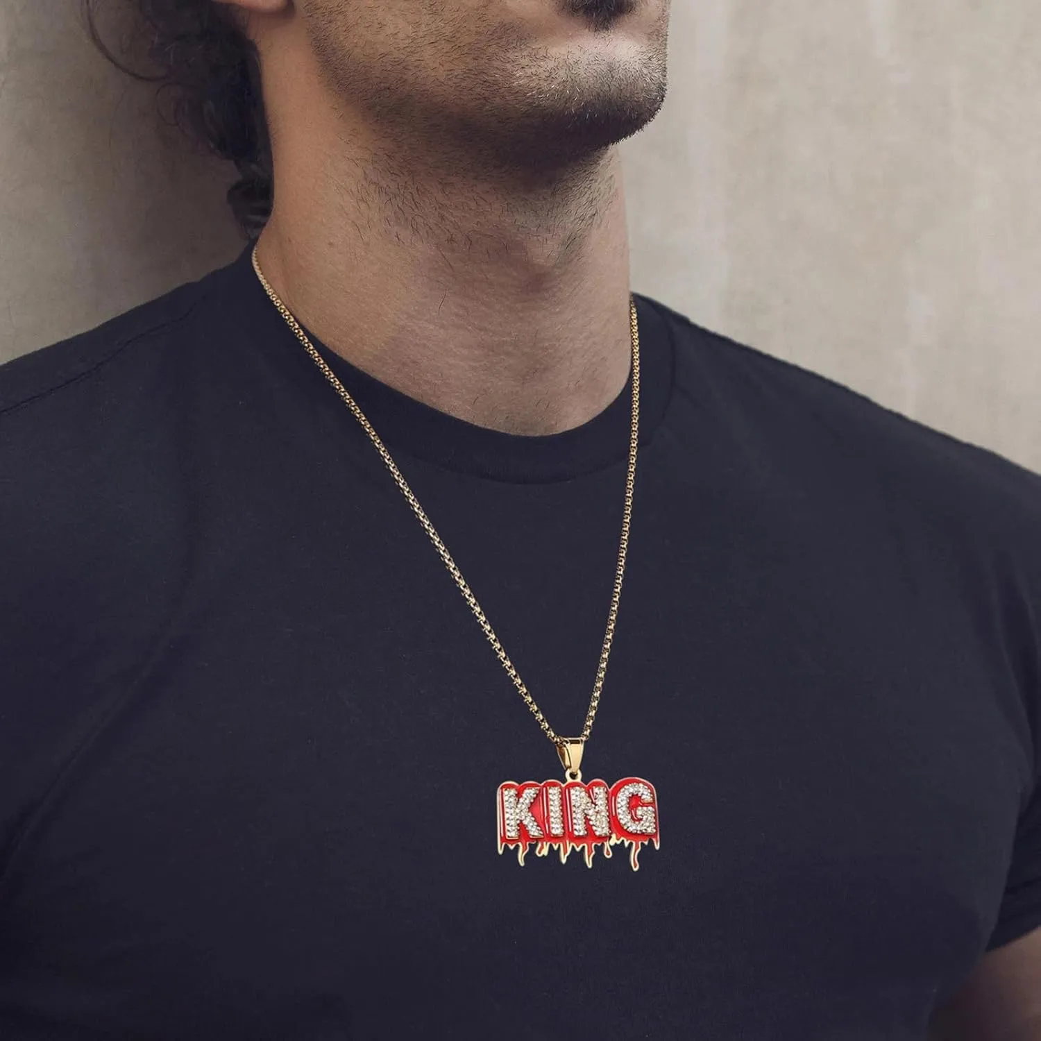 AsAlways Hip Hop King CZ Pendant Fashion Rapper Jewelry Rock Iced Out Shiny Stainless Steel Necklace for Men and Women