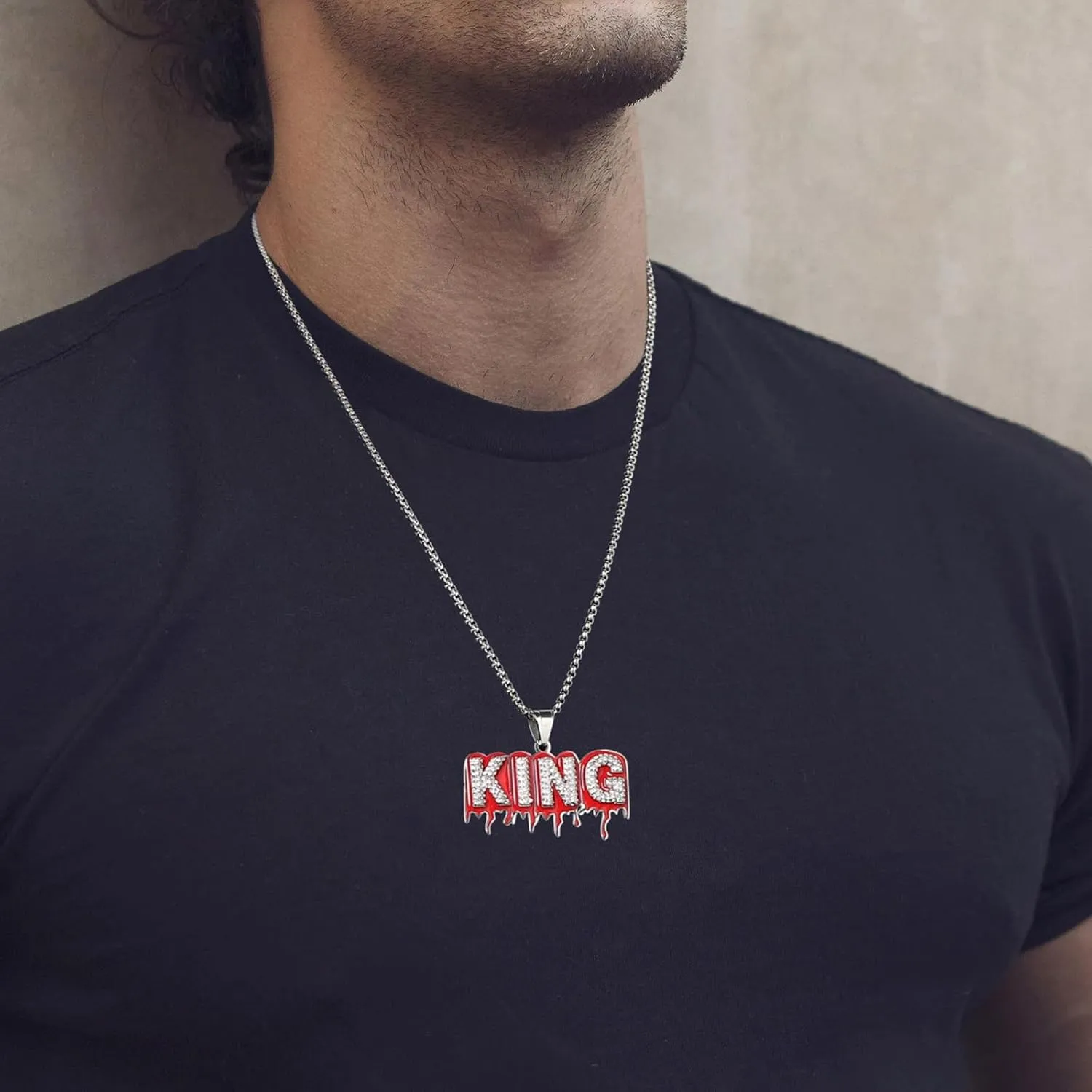 AsAlways Hip Hop King CZ Pendant Fashion Rapper Jewelry Rock Iced Out Shiny Stainless Steel Necklace for Men and Women