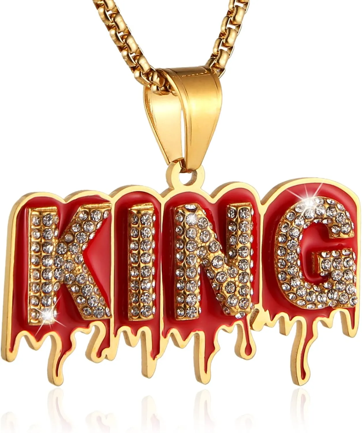 AsAlways Hip Hop King CZ Pendant Fashion Rapper Jewelry Rock Iced Out Shiny Stainless Steel Necklace for Men and Women