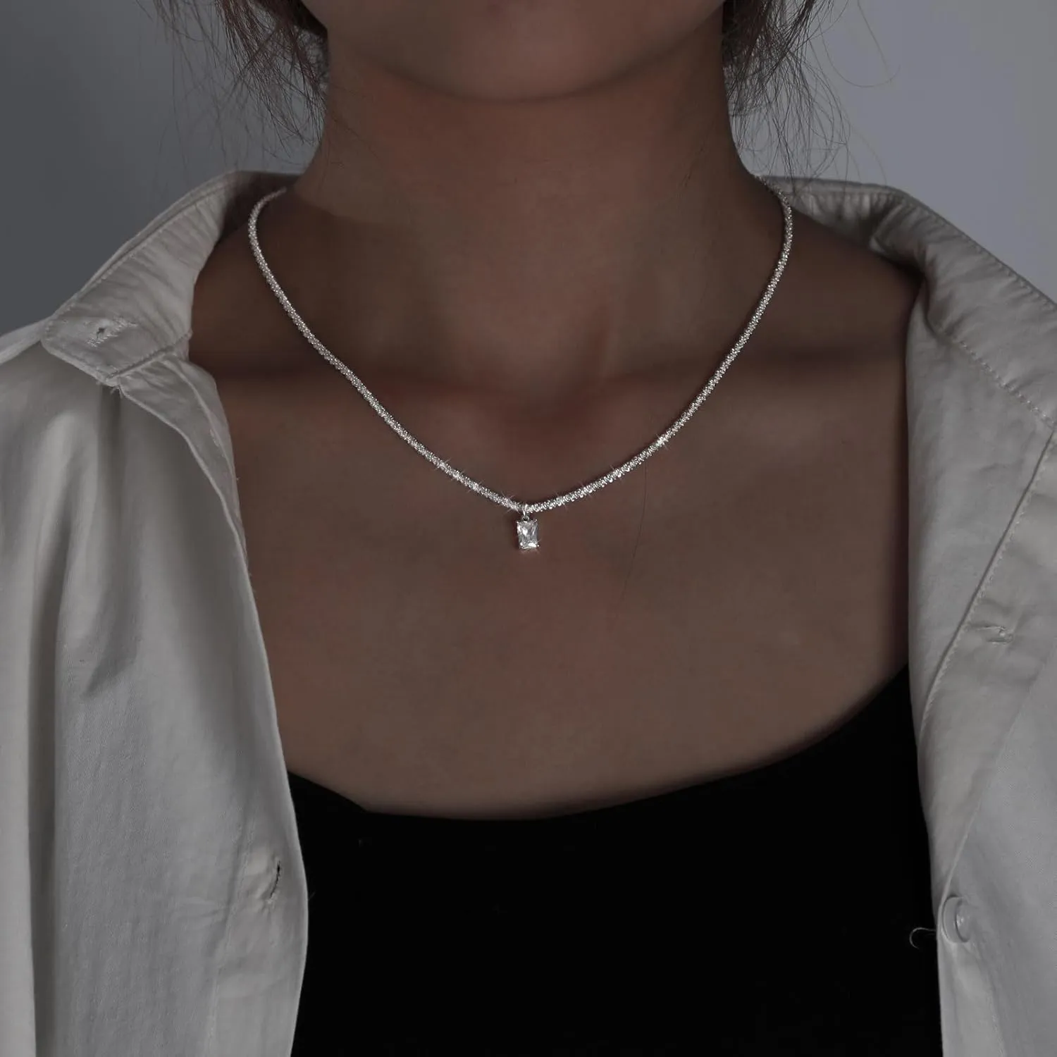 ASCOMY Necklaces for Women Dainty Necklace14K Gold/Silver Plated Sparkling Twist Rope Silver Necklaces Herringbone Figaro Shiny Cubic Zirconia Pendant CZ Cross Choker Necklace Jewelry Gift for Her
