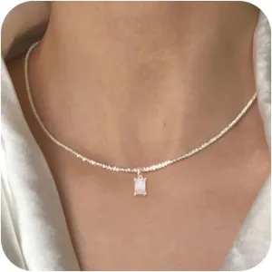 ASCOMY Necklaces for Women Dainty Necklace14K Gold/Silver Plated Sparkling Twist Rope Silver Necklaces Herringbone Figaro Shiny Cubic Zirconia Pendant CZ Cross Choker Necklace Jewelry Gift for Her