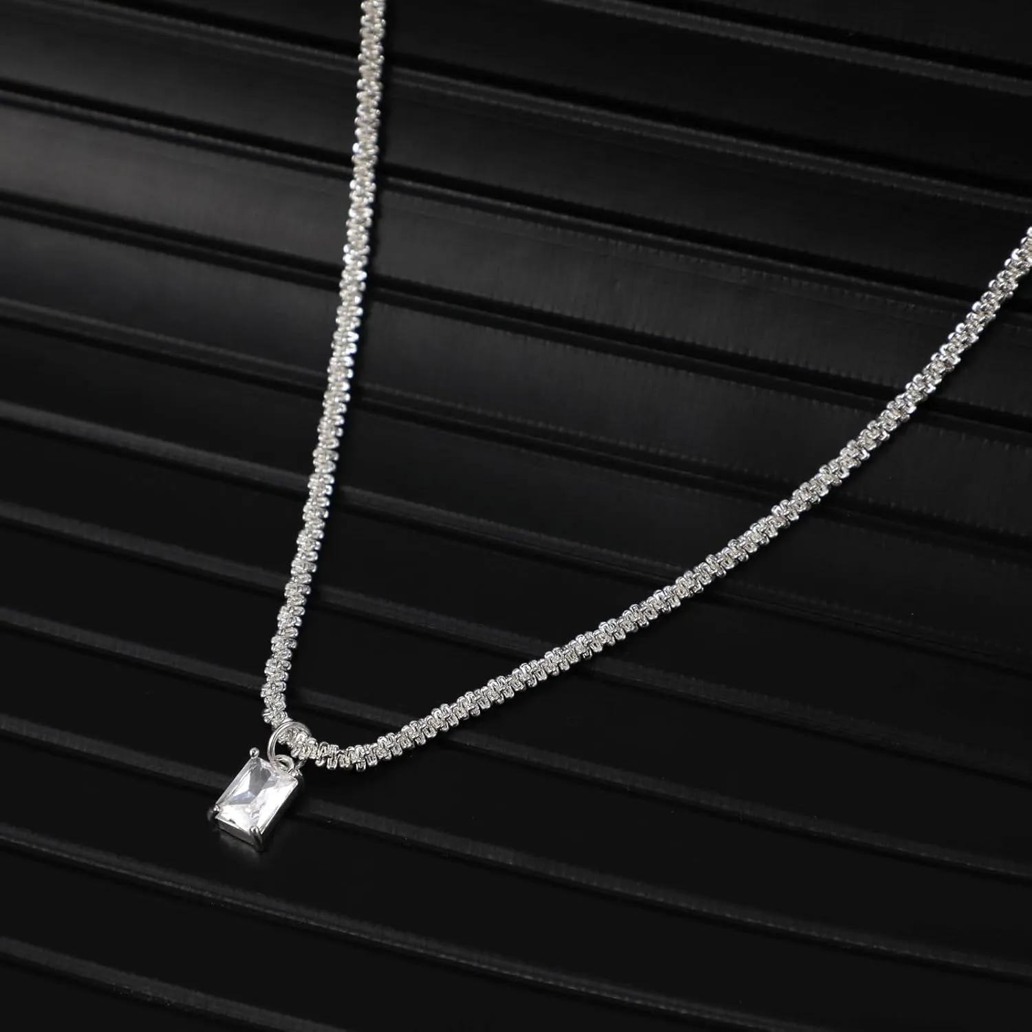 ASCOMY Necklaces for Women Dainty Necklace14K Gold/Silver Plated Sparkling Twist Rope Silver Necklaces Herringbone Figaro Shiny Cubic Zirconia Pendant CZ Cross Choker Necklace Jewelry Gift for Her