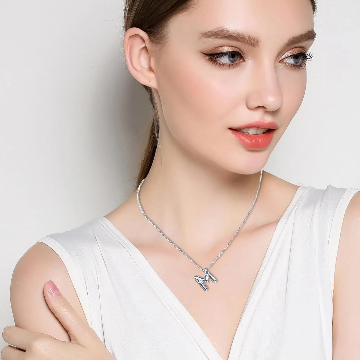 Balloon Initial Necklaces for Women, Bubble Letter Necklace 18K Gold Plated Dainty Alphabet Pendant Puffy Name Personalized Jewelry Gift