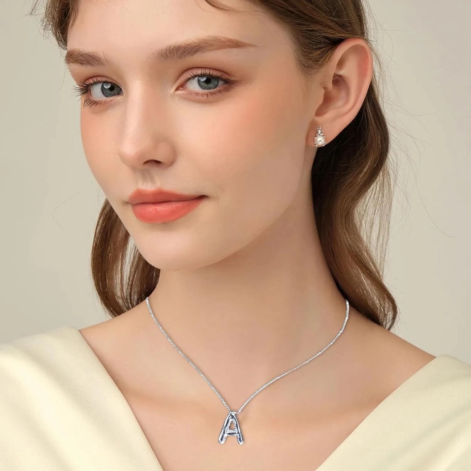 Balloon Initial Necklaces for Women, Bubble Letter Necklace 18K Gold Plated Dainty Alphabet Pendant Puffy Name Personalized Jewelry Gift