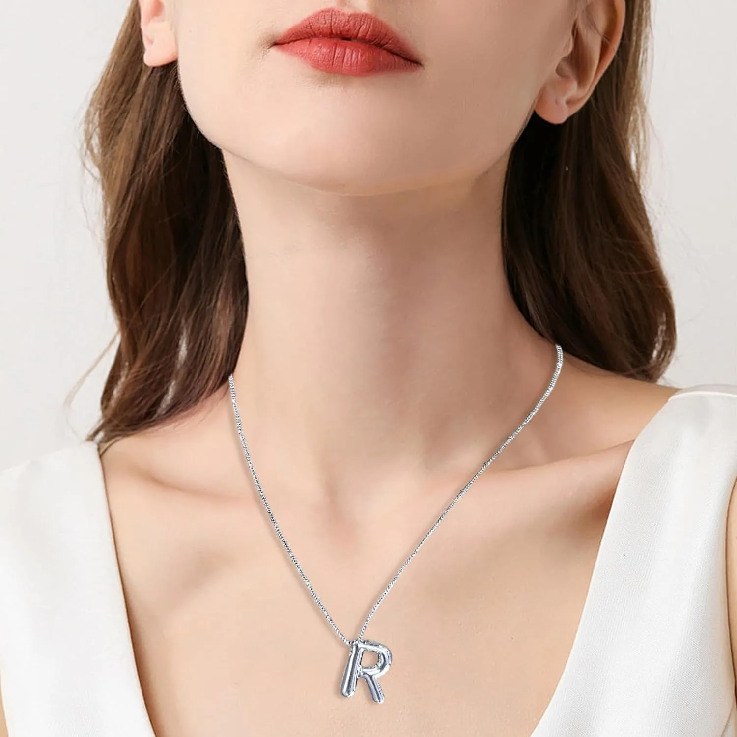 Balloon Initial Necklaces for Women, Bubble Letter Necklace 18K Gold Plated Dainty Alphabet Pendant Puffy Name Personalized Jewelry Gift
