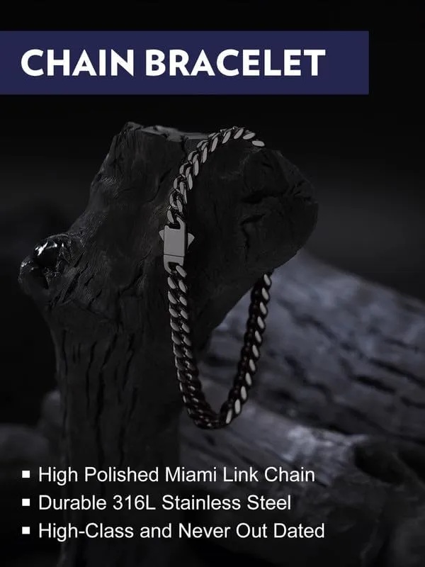 Bandmax Mens Stainless Steel Chain Necklaces 5/7/9/12 MM Chunky Miami Cuban Link Chain Necklace Bracelet Silver/Gold/Black Chains for Men 18"-30"