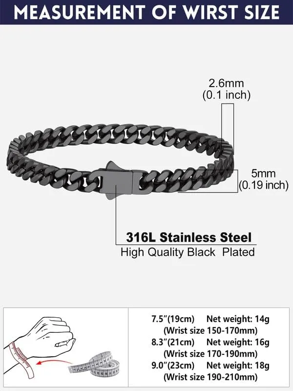 Bandmax Mens Stainless Steel Chain Necklaces 5/7/9/12 MM Chunky Miami Cuban Link Chain Necklace Bracelet Silver/Gold/Black Chains for Men 18"-30"