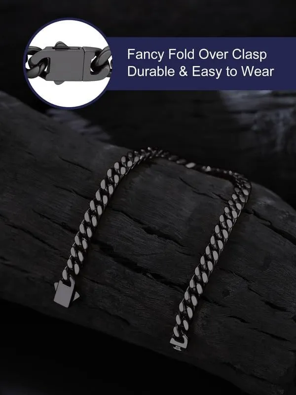 Bandmax Mens Stainless Steel Chain Necklaces 5/7/9/12 MM Chunky Miami Cuban Link Chain Necklace Bracelet Silver/Gold/Black Chains for Men 18"-30"