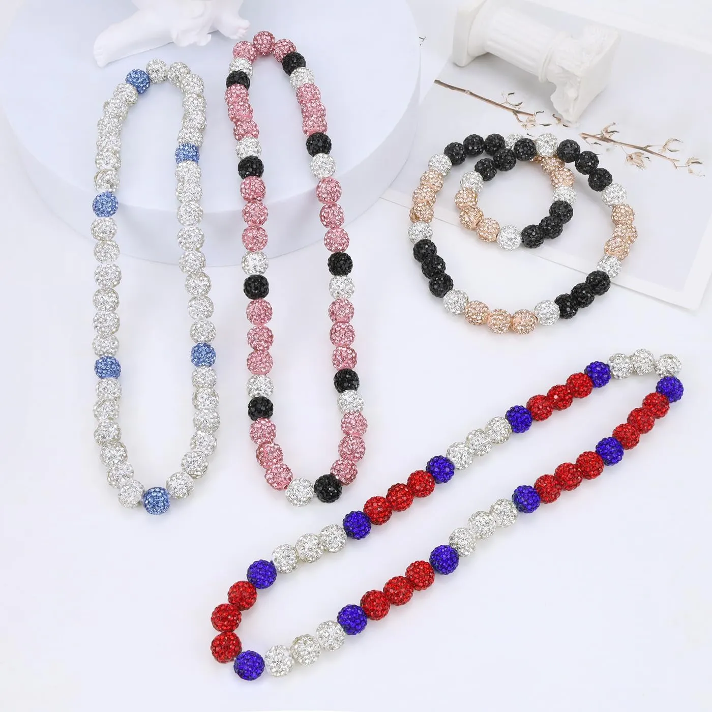 Baseball Beaded Necklace for Men, Bling Ice 16in/18in/20in Shiny Collection Baseball Chain, Glitter Rhinestone Sparky Inspired Discoball Drip Baseball Necklaces Gifts for Player Team Lovers