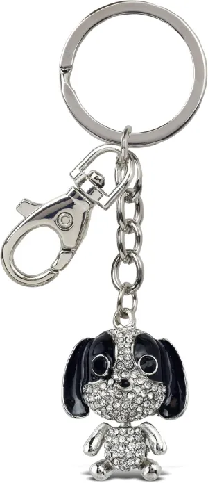 Basset Hound Dog Keychain - Silver 3D Sparkling Charm Rhinestones Fashionable Stylish Metal Alloy Durable Key Ring Bling Crystal Jewelry Accessory with Clasp